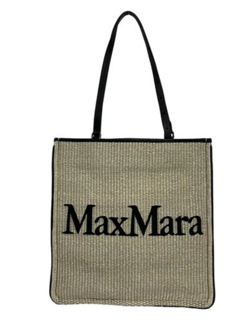 Max Mara 14-51-11231 Beige Black Cotton Nylon Leather Tote Bag